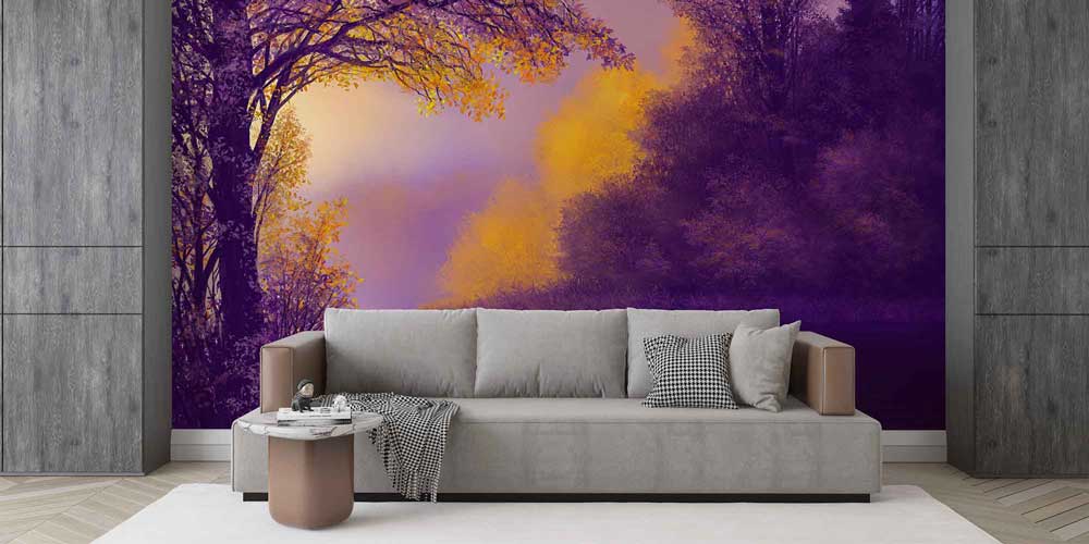 Mor ve Altın Tonlu Nehir Manzarası Duvar Kaplaması 4405