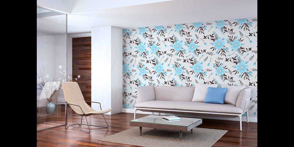 Mavi Çiçek Desenli Ferah Botanik Duvar Kağıdı 4250