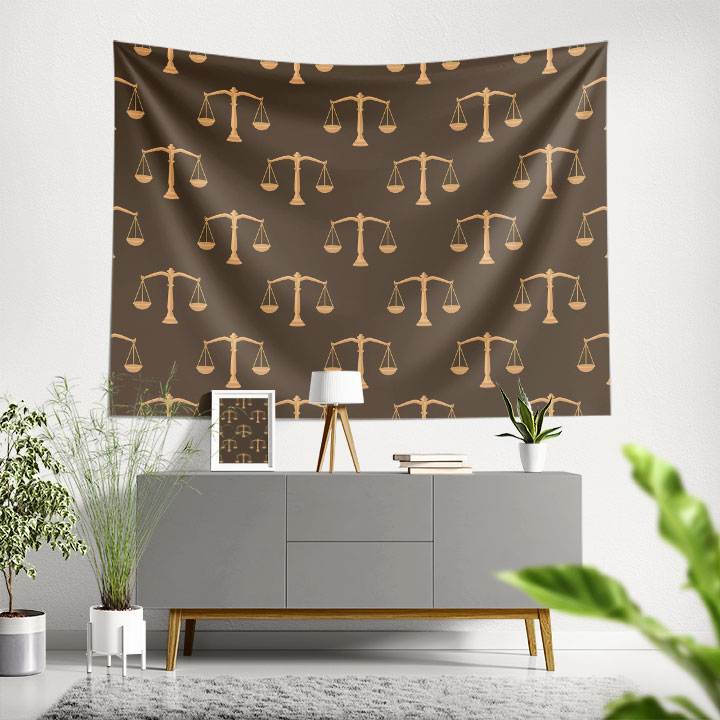 duvar-ofis-dekoru-5309-00 Adalet Heykeli Temalı Hukuk Duvar Örtüsü Kumaş Baskı 5309