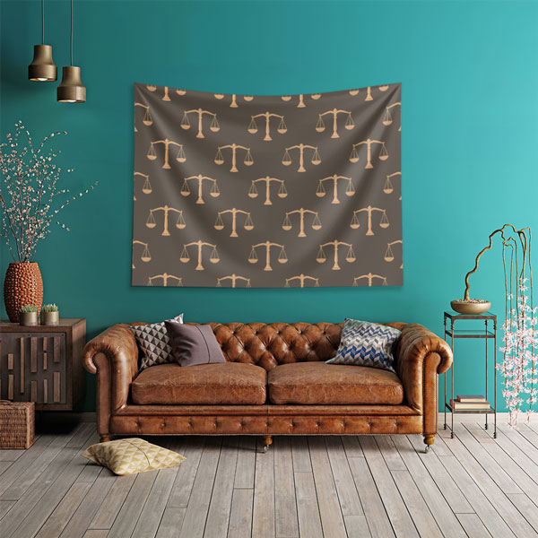 Adalet Heykeli Temalı Hukuk Duvar Örtüsü Kumaş Baskı 5309