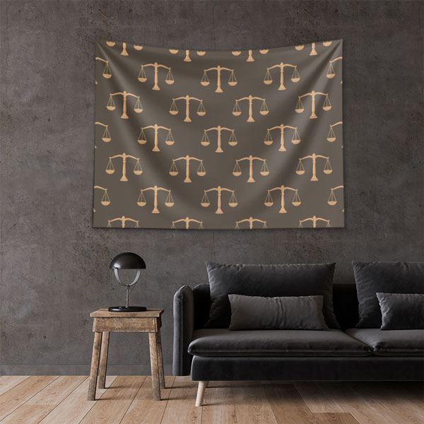 Adalet Heykeli Temalı Hukuk Duvar Örtüsü Kumaş Baskı 5309