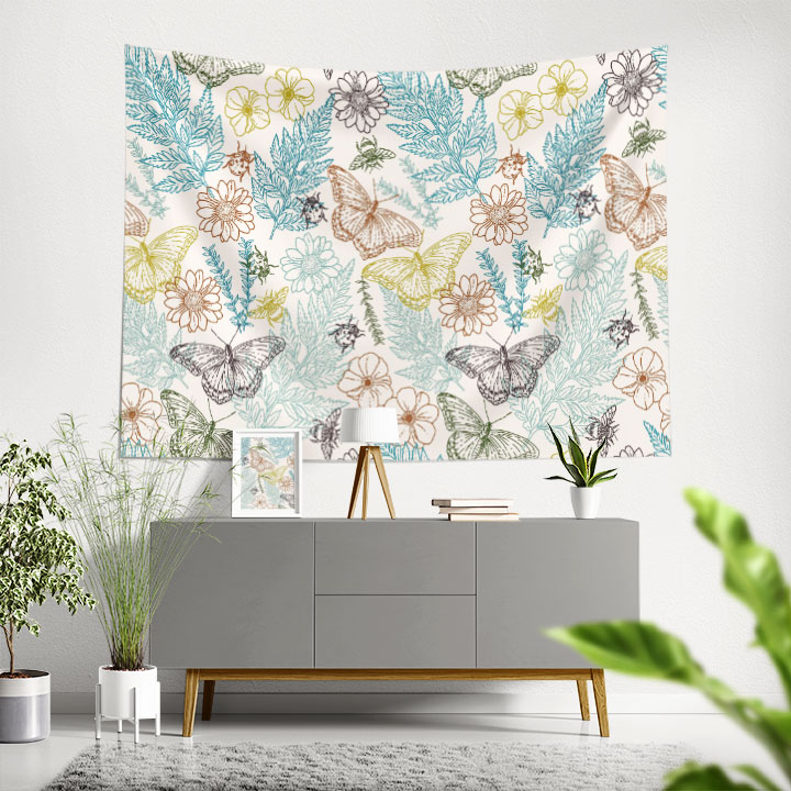 Kelebek ve Botanik Yaprak Desenli Dekoratif Duvar Kağıdı 4244