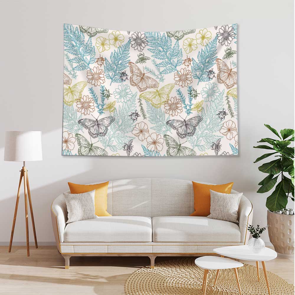 Kelebek ve Botanik Yaprak Desenli Dekoratif Duvar Kağıdı 4244