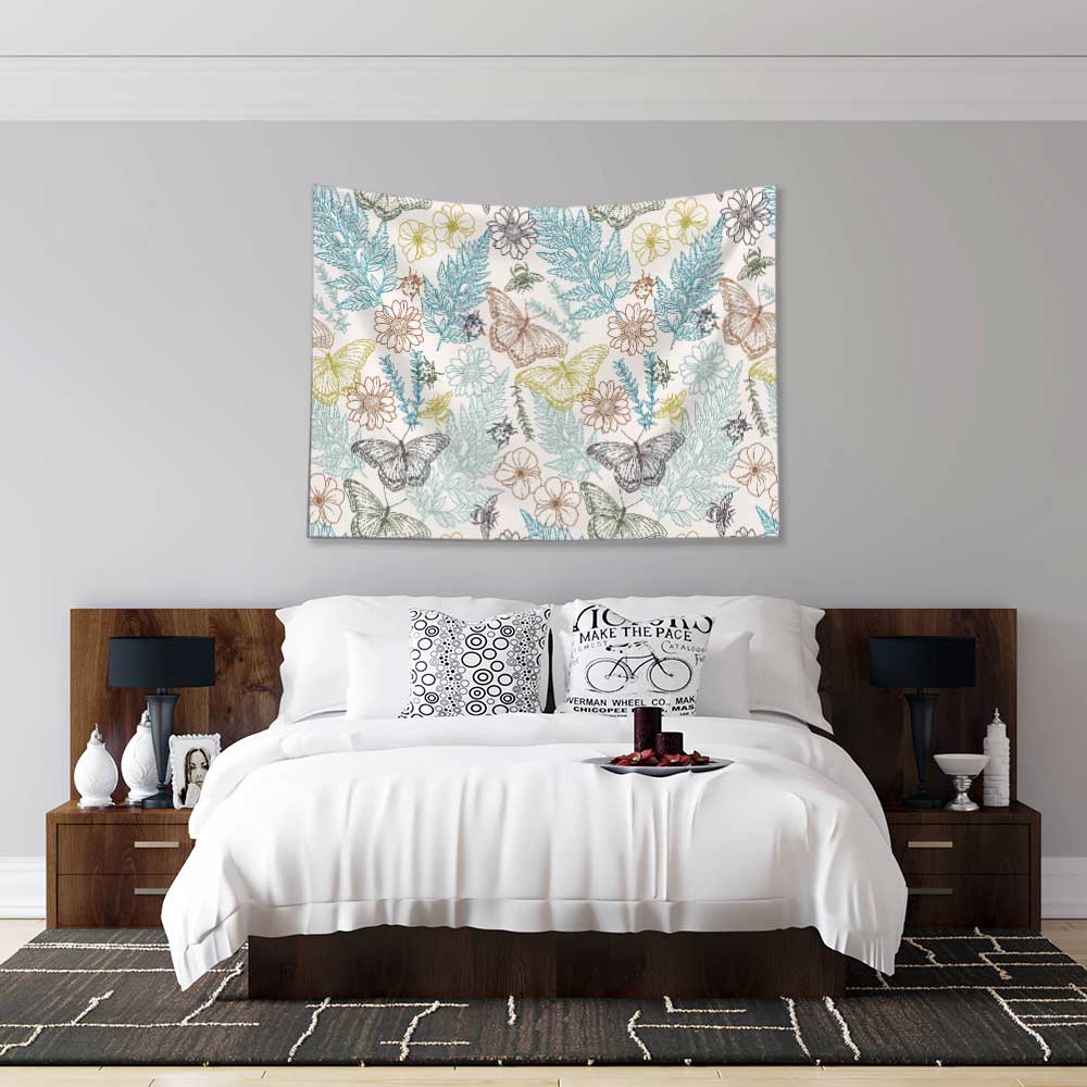 Kelebek ve Botanik Yaprak Desenli Dekoratif Duvar Kağıdı 4244