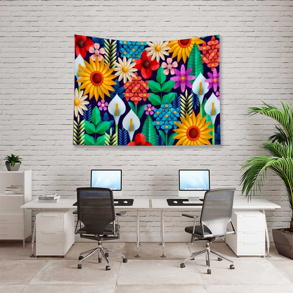 Renkli Çiçek Desenli Botanik Duvar Örtüsü Kumaş Baskı 4278