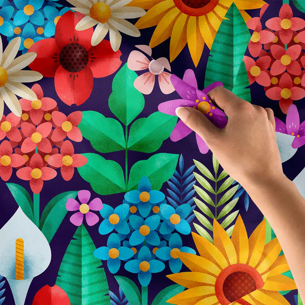 Renkli Çiçek Desenli Botanik Duvar Örtüsü Kumaş Baskı 4278