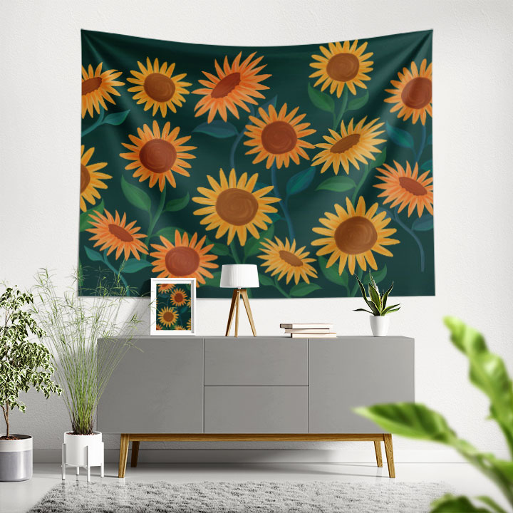 Ayçiçeği Desenli Botanik Duvar Örtüsü Kumaş Baskı 4279