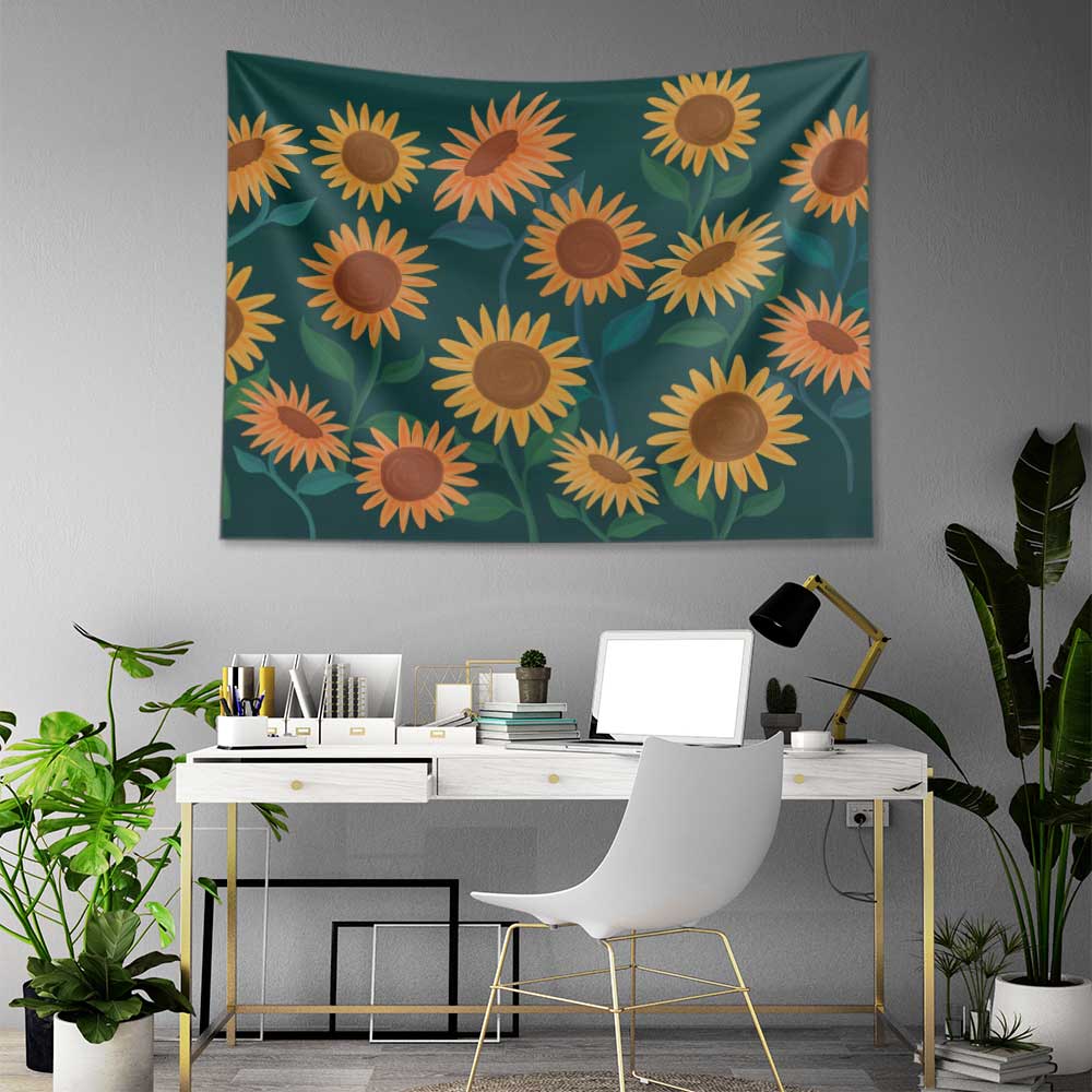 Ayçiçeği Desenli Botanik Duvar Örtüsü Kumaş Baskı 4279