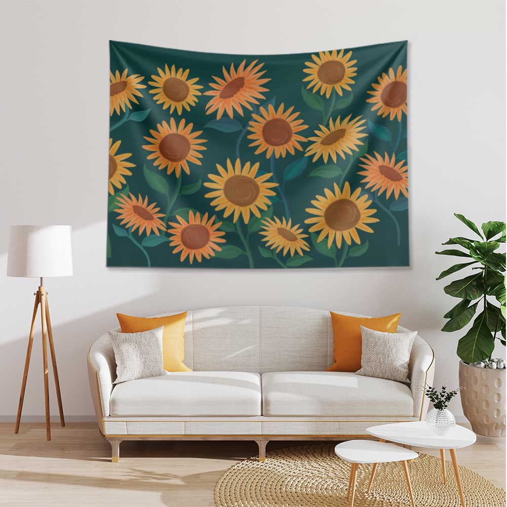 Ayçiçeği Desenli Botanik Duvar Örtüsü Kumaş Baskı 4279