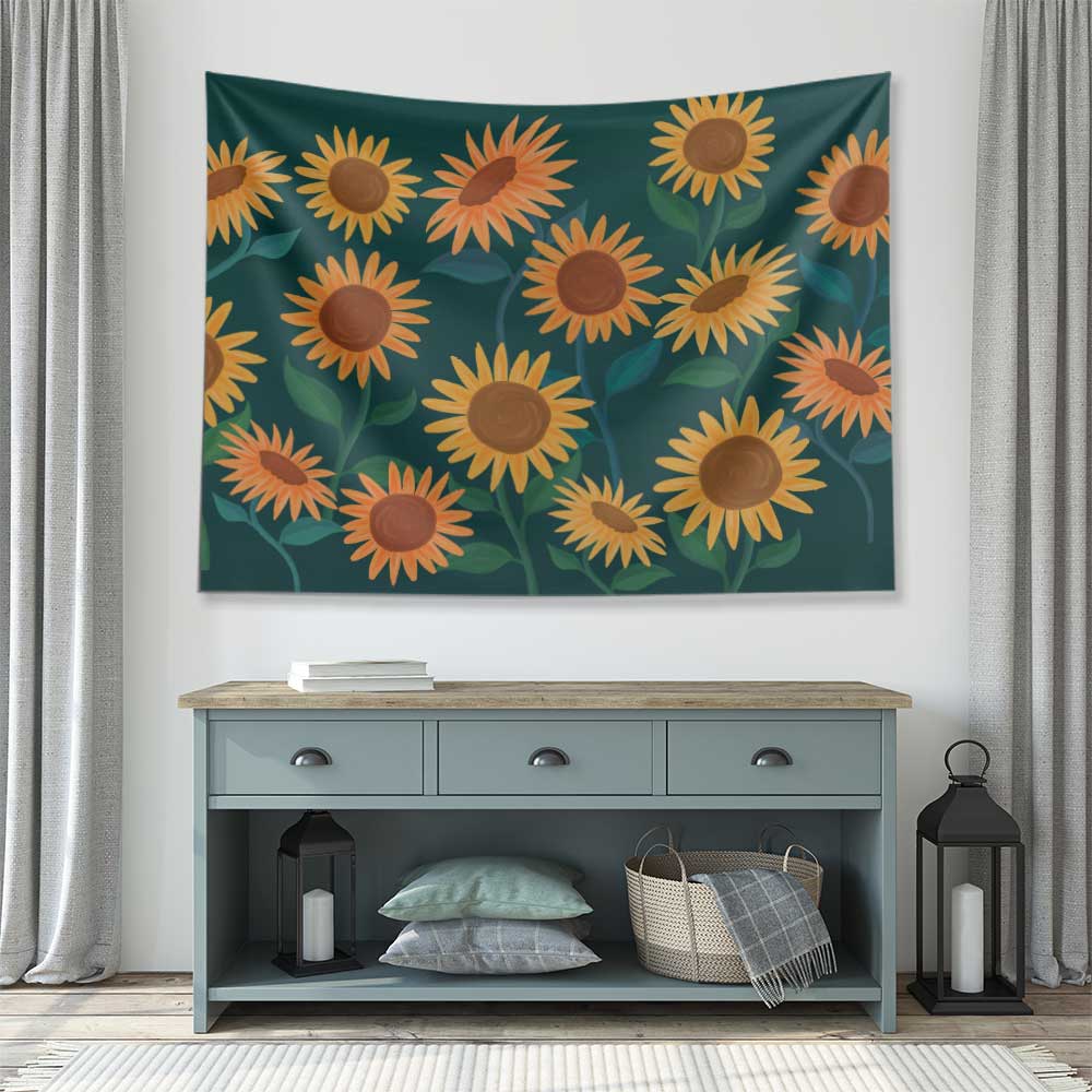 Ayçiçeği Desenli Botanik Duvar Örtüsü Kumaş Baskı 4279