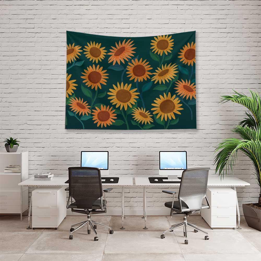 Ayçiçeği Desenli Botanik Duvar Örtüsü Kumaş Baskı 4279