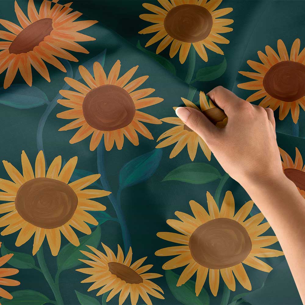 Ayçiçeği Desenli Botanik Duvar Örtüsü Kumaş Baskı 4279