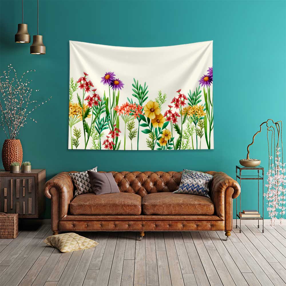 Renkli Çiçek Bahçesi Desenli Botanik Duvar Örtüsü Kumaş Baskı 4289