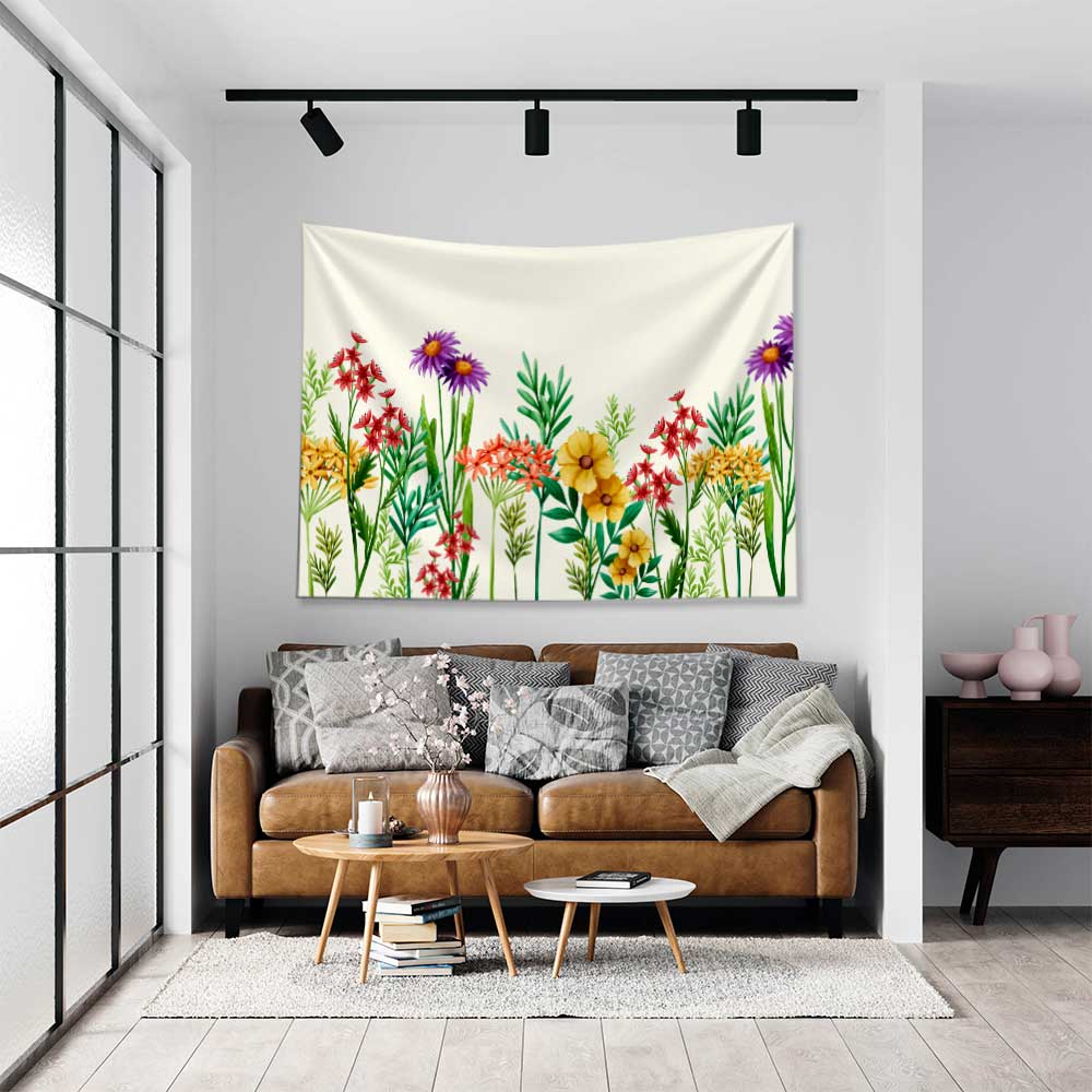 Renkli Çiçek Bahçesi Desenli Botanik Duvar Örtüsü Kumaş Baskı 4289