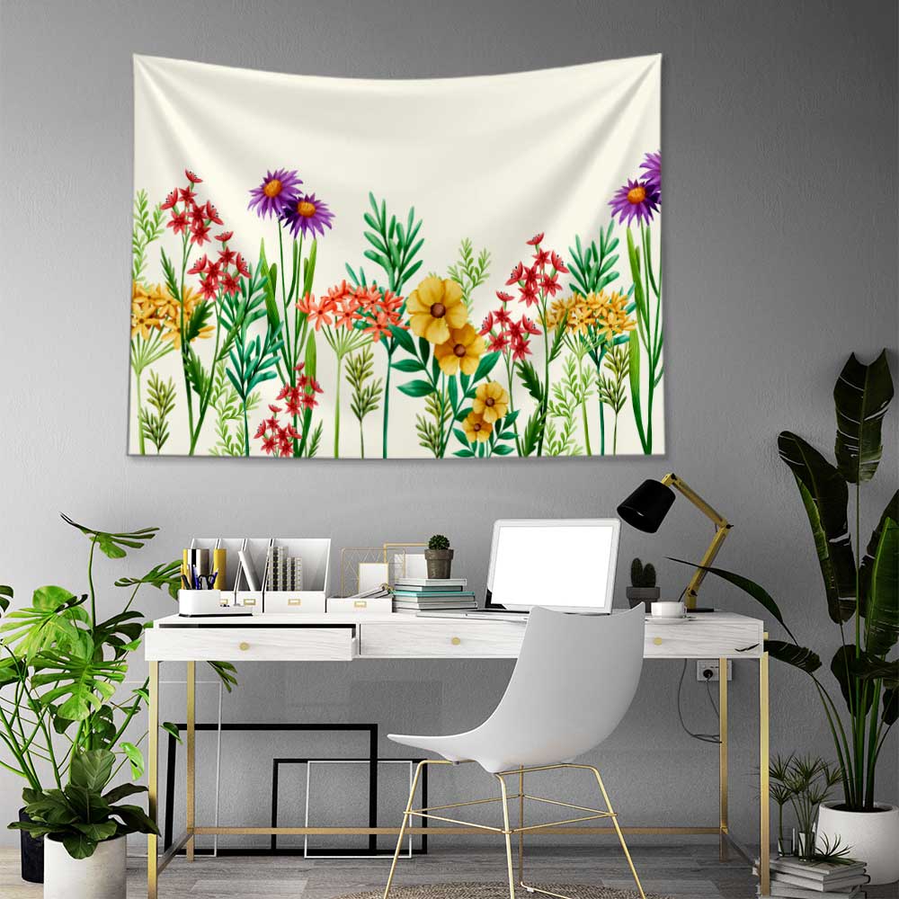 Renkli Çiçek Bahçesi Desenli Botanik Duvar Örtüsü Kumaş Baskı 4289
