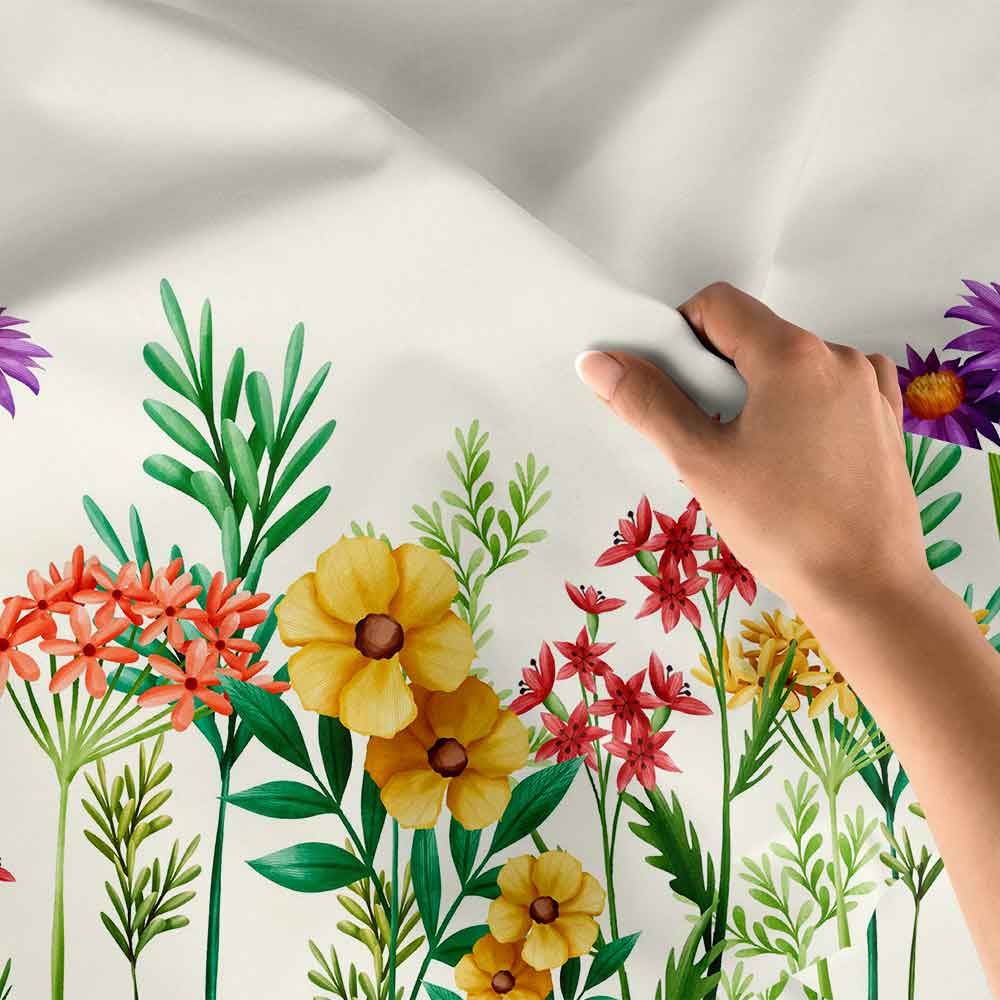 Renkli Çiçek Bahçesi Desenli Botanik Duvar Örtüsü Kumaş Baskı 4289