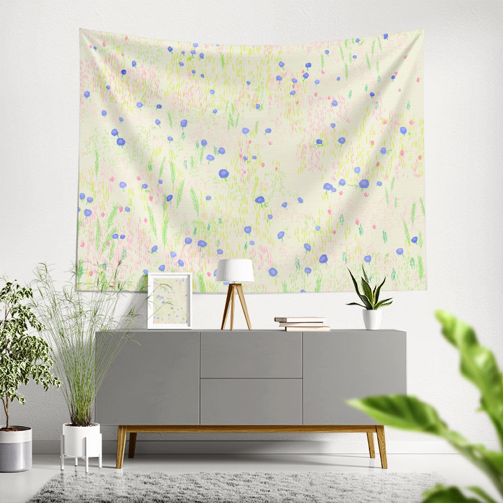 Pastel Çayır Desenli Botanik Duvar Örtüsü Kumaş Baskı 4291