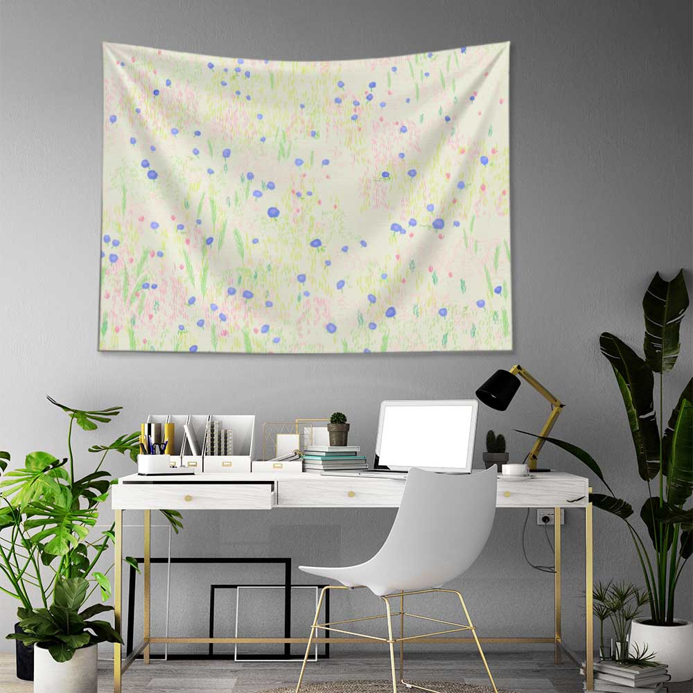 Pastel Çayır Desenli Botanik Duvar Örtüsü Kumaş Baskı 4291