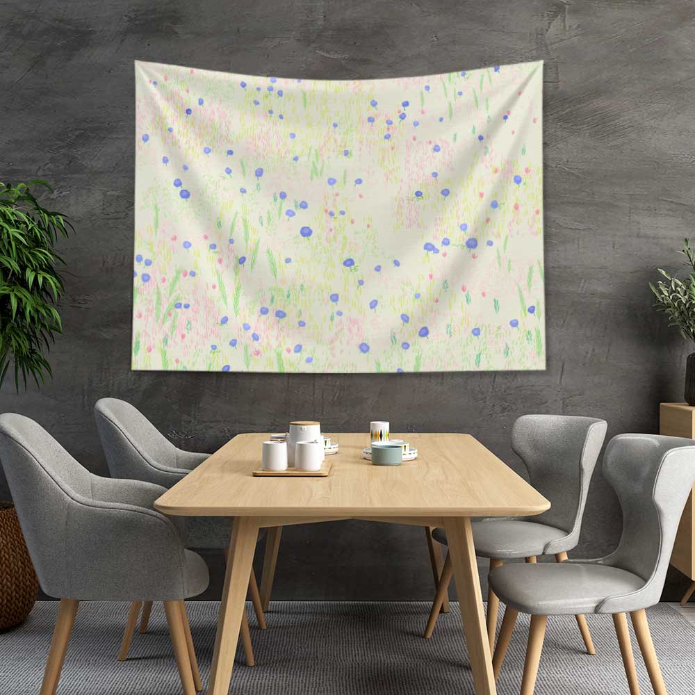 Pastel Çayır Desenli Botanik Duvar Örtüsü Kumaş Baskı 4291