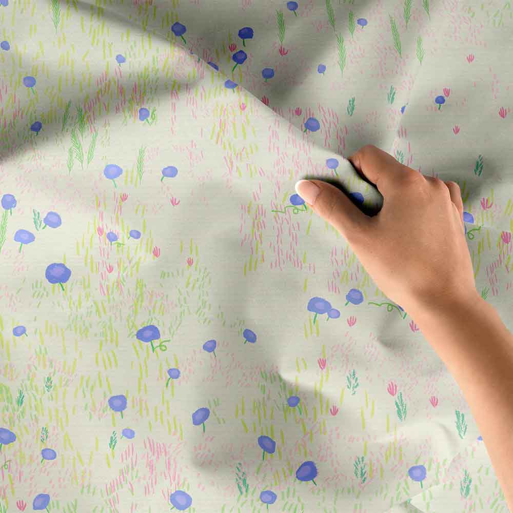 Pastel Çayır Desenli Botanik Duvar Örtüsü Kumaş Baskı 4291