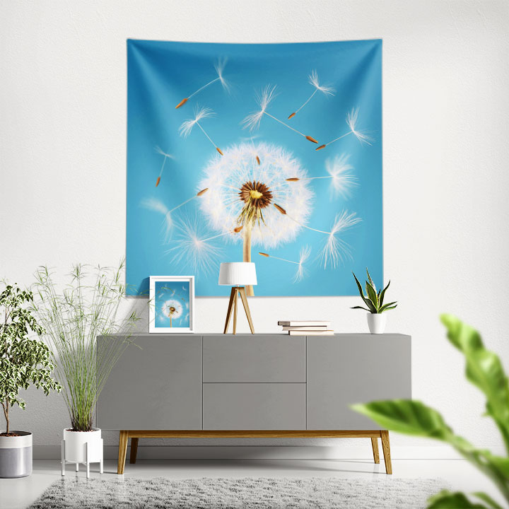 Karahindiba Tohumları Desenli Botanik Duvar Örtüsü Kumaş Baskı 4293