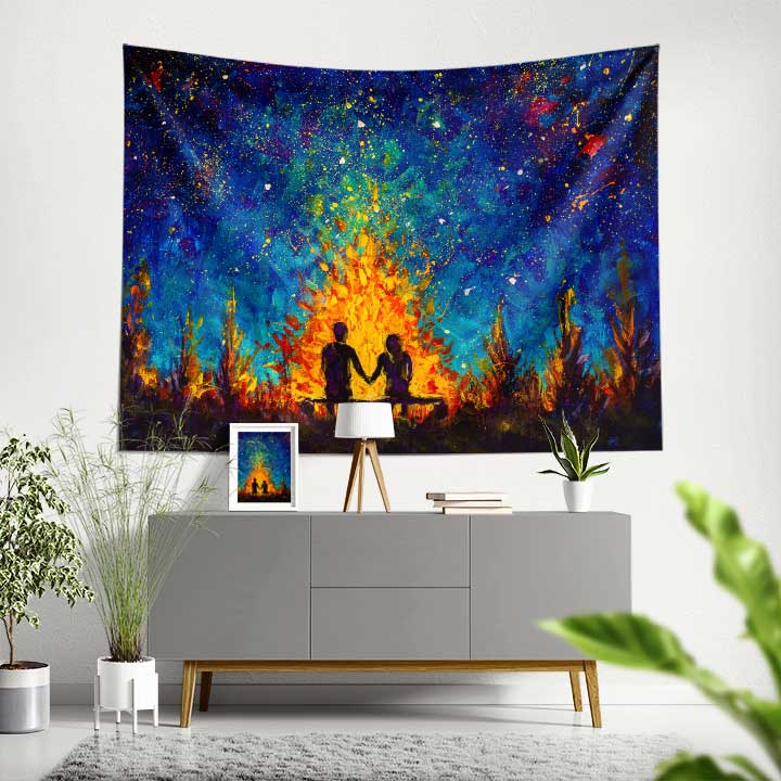 Yıldızlı Gece Aşk Temalı Duvar Örtüsü 4521