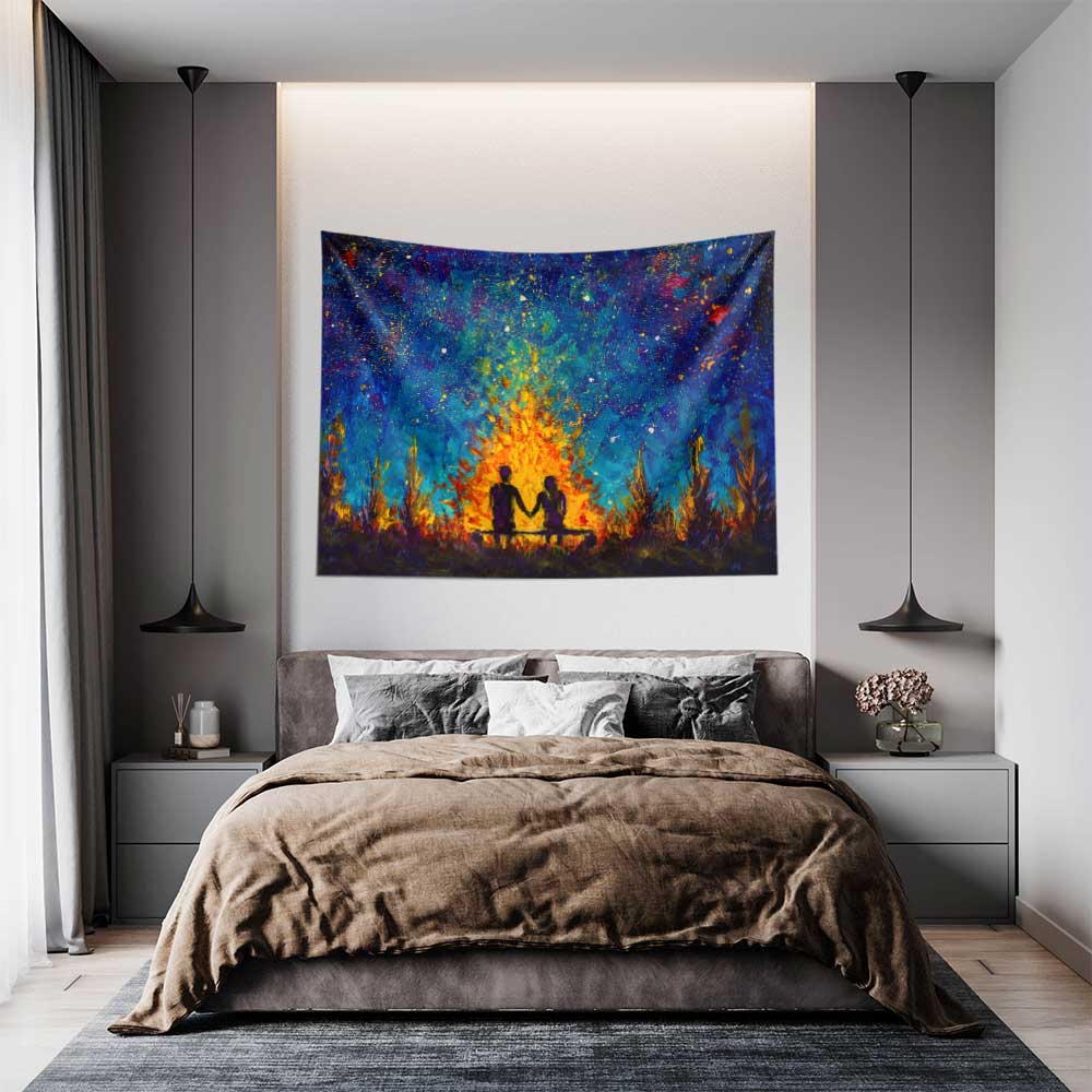 duvar-ortuleri-4521-03 Yıldızlı Gece Aşk Temalı Duvar Örtüsü 4521