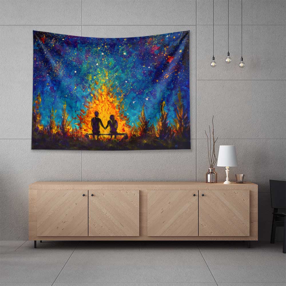 duvar-ortuleri-4521-04 Yıldızlı Gece Aşk Temalı Duvar Örtüsü 4521