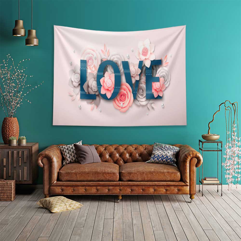 Çiçekli Love Yazılı Duvar Örtüsü 4525