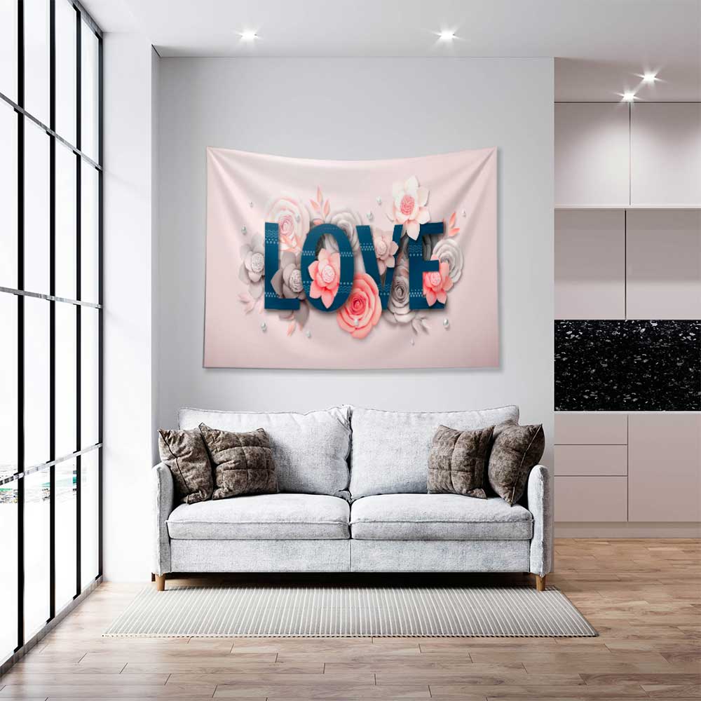 Çiçekli Love Yazılı Duvar Örtüsü 4525