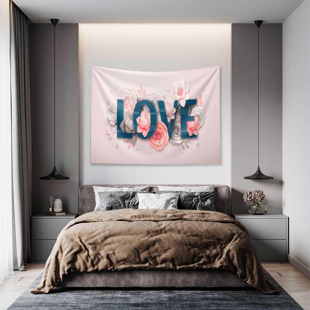 Çiçekli Love Yazılı Duvar Örtüsü 4525