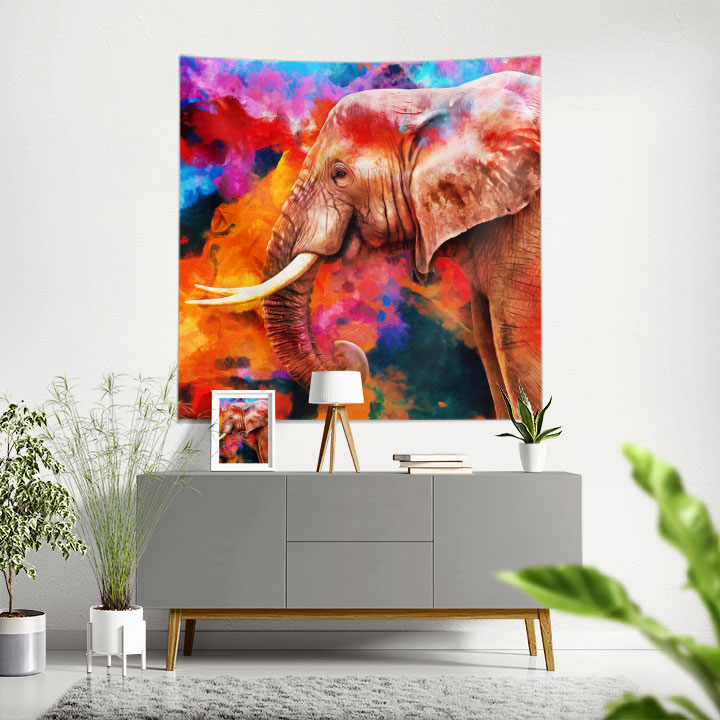 Renkli Sanatsal Fil Portresi Duvar Örtüsü 4962