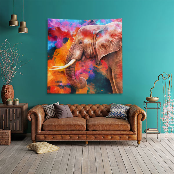 Renkli Sanatsal Fil Portresi Duvar Örtüsü 4962