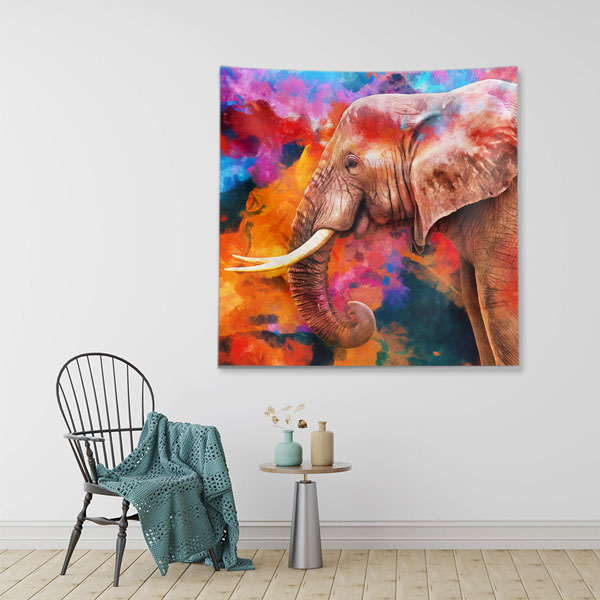 Renkli Sanatsal Fil Portresi Duvar Örtüsü 4962