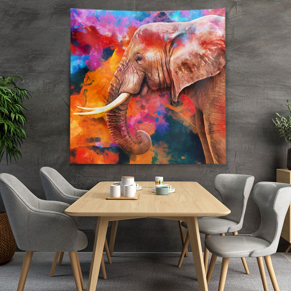 Renkli Sanatsal Fil Portresi Duvar Örtüsü 4962