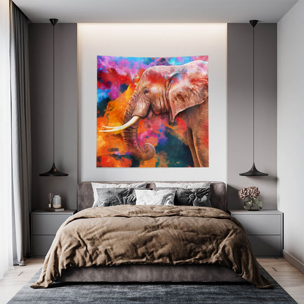 Renkli Sanatsal Fil Portresi Duvar Örtüsü 4962