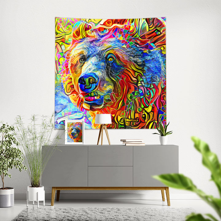 Renkli Sanatsal Ayı Portresi Duvar Örtüsü 4964