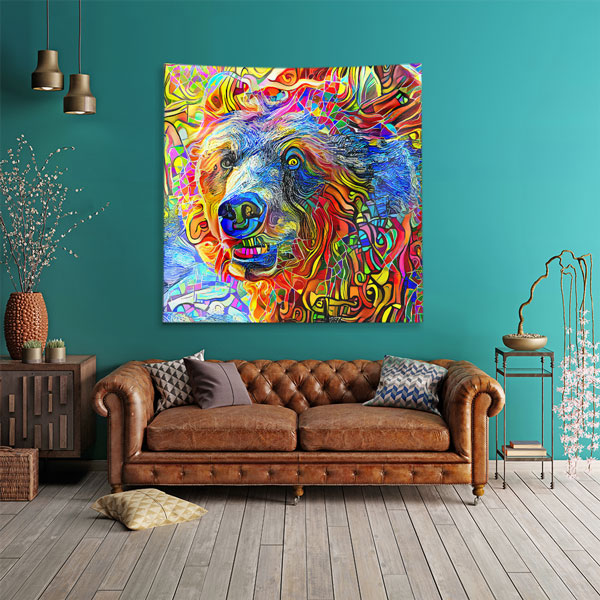 Renkli Sanatsal Ayı Portresi Duvar Örtüsü 4964