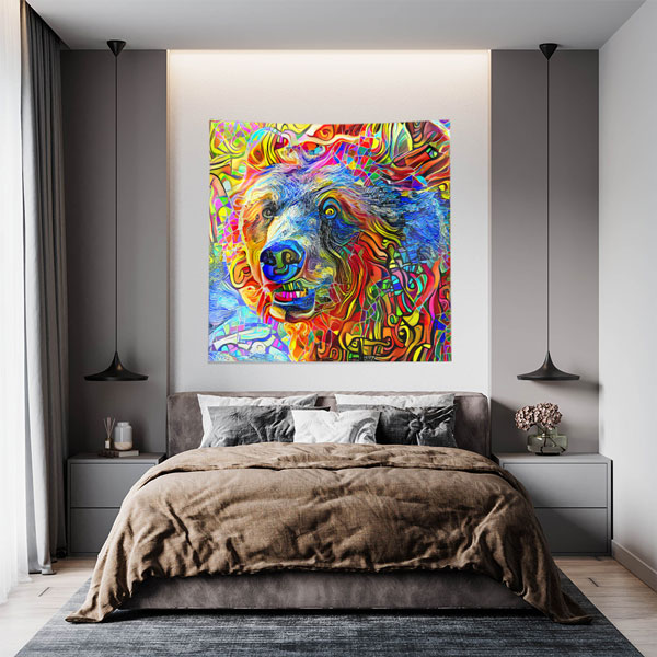 Renkli Sanatsal Ayı Portresi Duvar Örtüsü 4964