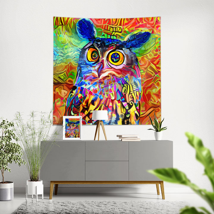 Renkli Sanatsal Baykuş Portresi Duvar Örtüsü 4965