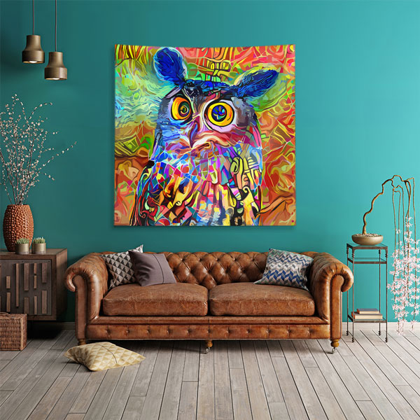 duvar-ortuleri-4965-01 Renkli Sanatsal Baykuş Portresi Duvar Örtüsü 4965