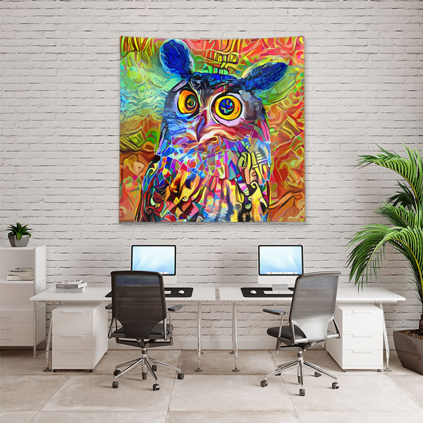 duvar-ortuleri-4965-02 Renkli Sanatsal Baykuş Portresi Duvar Örtüsü 4965