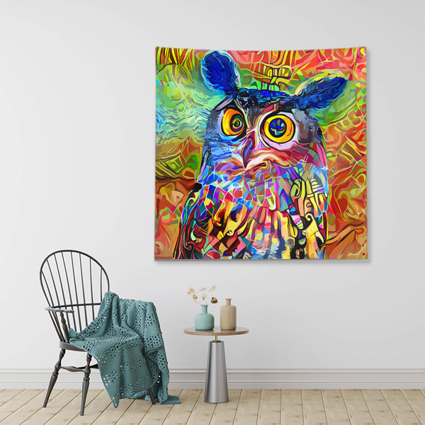 duvar-ortuleri-4965-03 Renkli Sanatsal Baykuş Portresi Duvar Örtüsü 4965