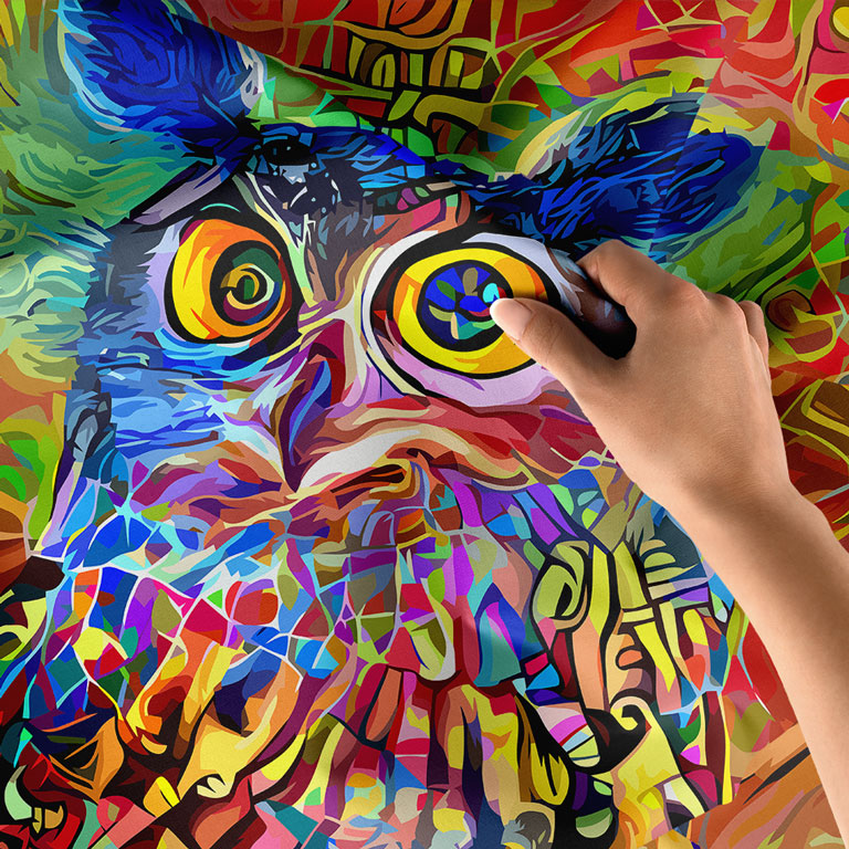 duvar-ortuleri-4965-06 Renkli Sanatsal Baykuş Portresi Duvar Örtüsü 4965