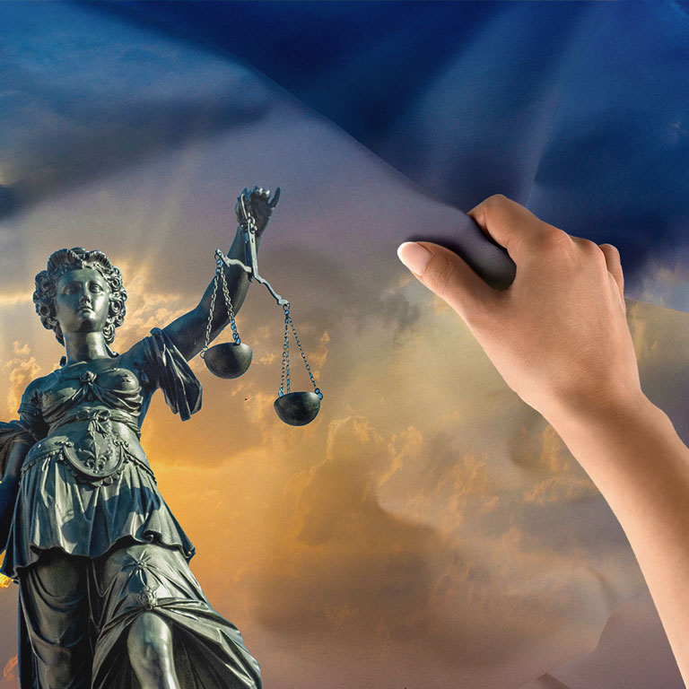 Adalet Heykeli Temalı Duvar Örtüsü – Hukuk Büroları için Kumaş Baskı 5296