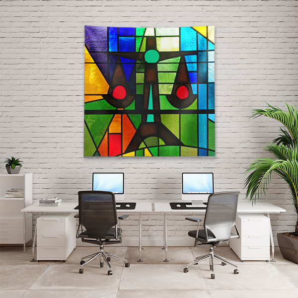 duvar-ortuleri-5303-02 Renkli Vitray Desenli Hukuk Temalı Duvar Örtüsü Kumaş Baskı 5303