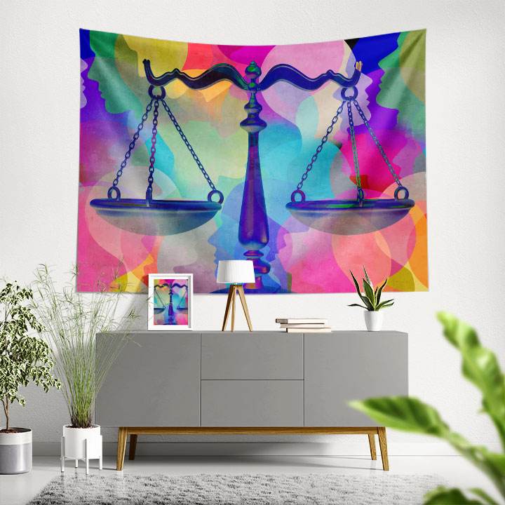 duvar-ortuleri-5308-00 Renkli Siluetler ve Adalet Terazisi Duvar Örtüsü 5308