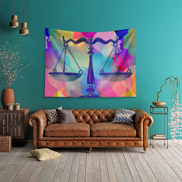Renkli Siluetler ve Adalet Terazisi Duvar Örtüsü 5308