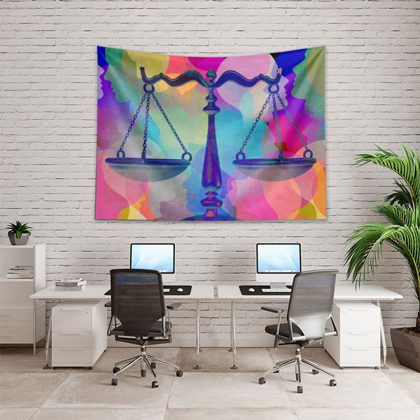 Renkli Siluetler ve Adalet Terazisi Duvar Örtüsü 5308