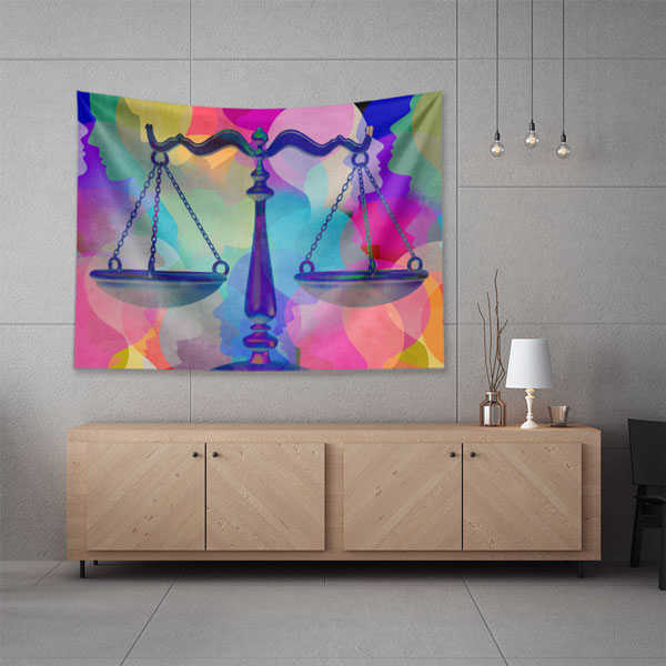 Renkli Siluetler ve Adalet Terazisi Duvar Örtüsü 5308